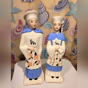 Mysterious Ceramic Wordly Couple in Traditional Dress